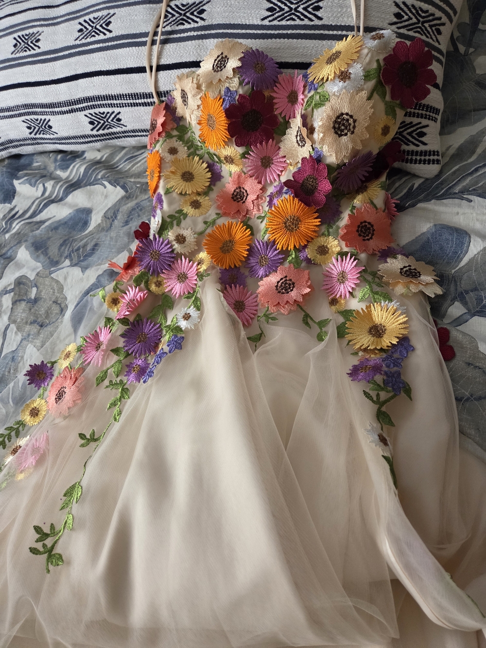 Womens Floral Appliqué Tulle Gown - Pink & Multicolor - Picture 6 of 10